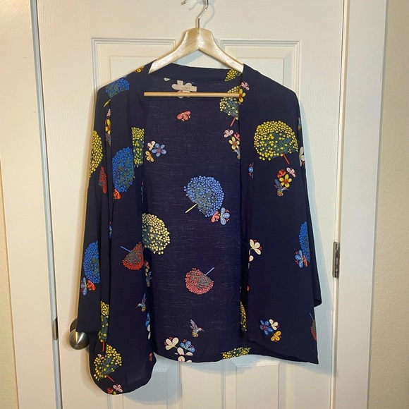 LOFT Tops - NWOT LOFT boho floral & navy open kimono / wrap sz XS/S